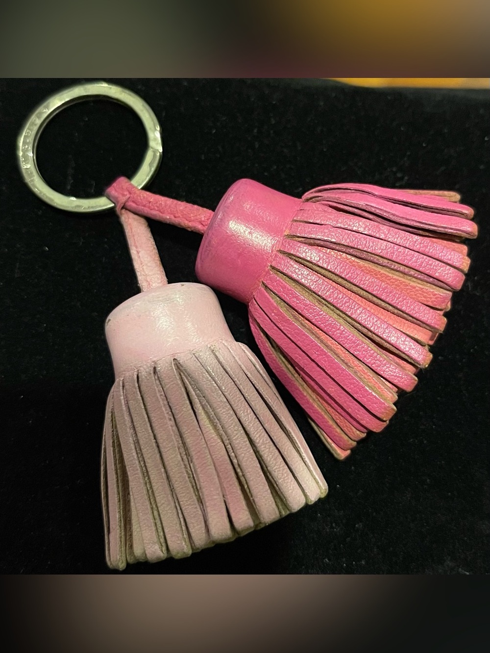 HERMES Pink Leather Tassel Keychain - Dual Tone